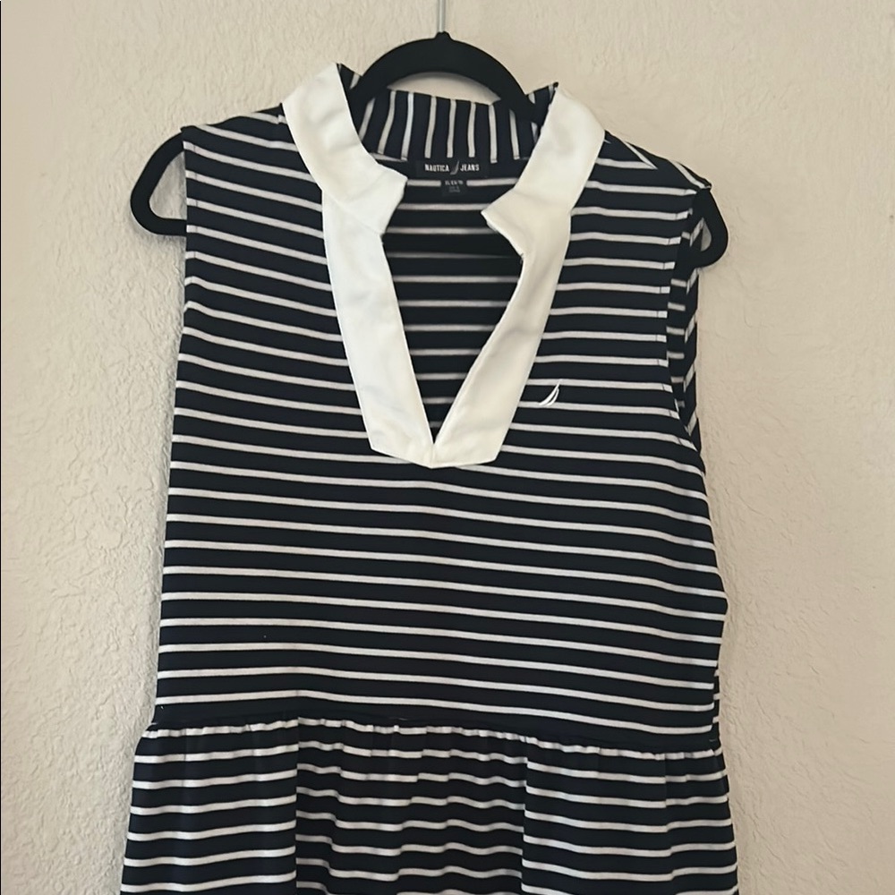 NWT Women’s Nautica Jeans Navy and White Striped Sleeveless Dress size XL